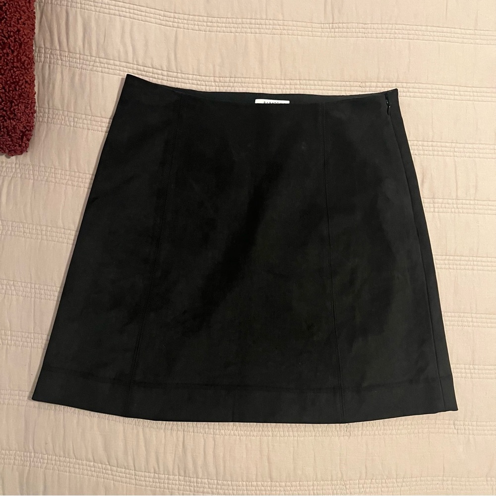 Babaton Classic Black A-Line Skirt Suede Feel Mini